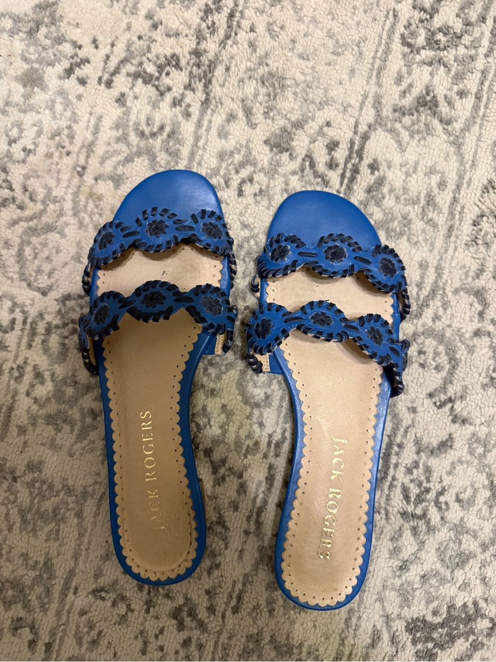 Jack Rogers Cobalt Blue Scalloped Leather Slide Mules